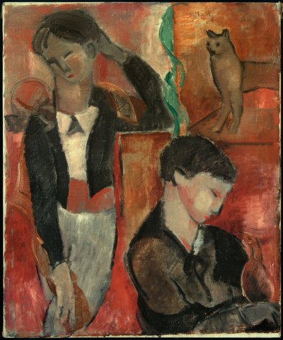 Two Children, a Cat and a Bird by Helmut Kolle